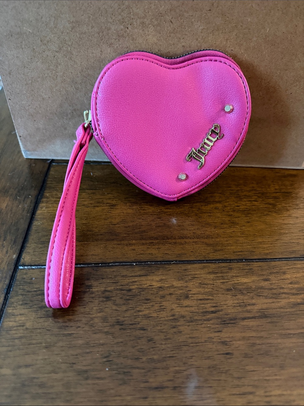 Juicy Couture Pink Heart Wristlet with Gold Logo